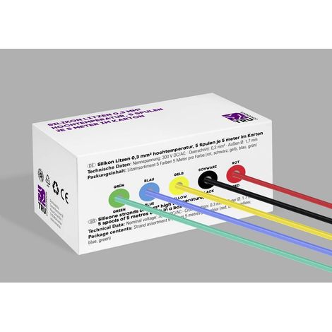 TRU COMPONENTS TC-14085032 Fil tressé à gaine silicone 0.3 mm² rouge, noir, jaune, bleu, vert 1 set