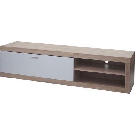Meuble TV avec deux compartiments de rangement avec portes 43x180x41 cm MDF aspect chêne blanc 040007854 (1/5)