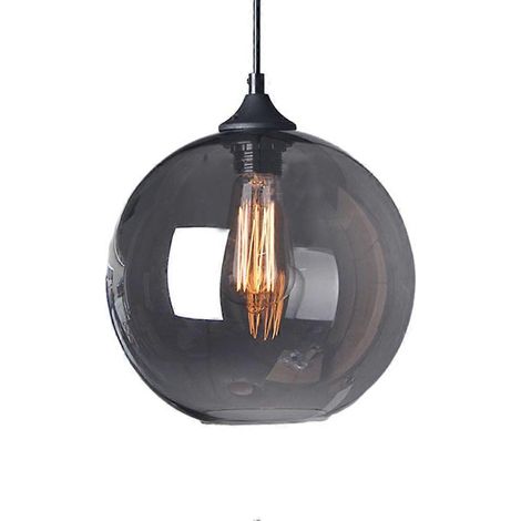 Suspension vintage style industriel, abat-jour en verre gris, pour tables, salon, cuisine, salle à manger, couloir, entrée, décoration intérieure (1/2)