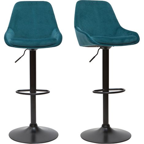Designer-Barhocker verstellbar petrolblau Samt (2er-Set) HOLO (1/5)