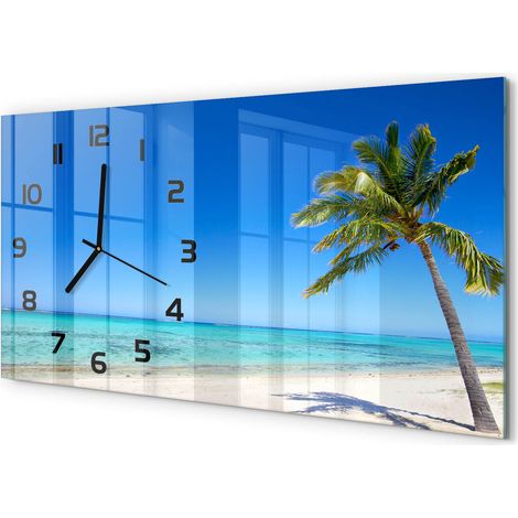 Horloge Murale XXL 60x30 cm Design Moderne en Verre Trempé Salon Salle à Manger Plage tropicale (1/5)