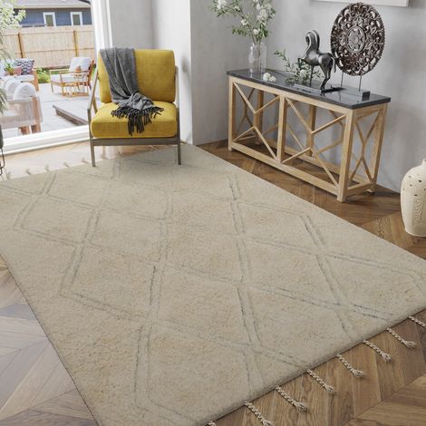 Tapis en laine Sahara Whisper - Tapis en laine  - 290x190cm, Rectangular - 100% Laine vierge - Tufté main - Crème