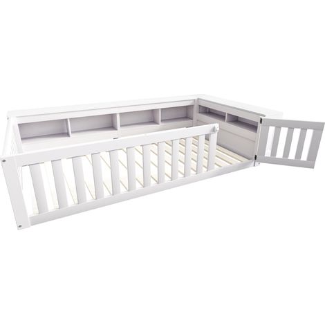 Cama infantil 90x200 cm con almacenaje, barreras de seguridad y somier, blanca (1/5)