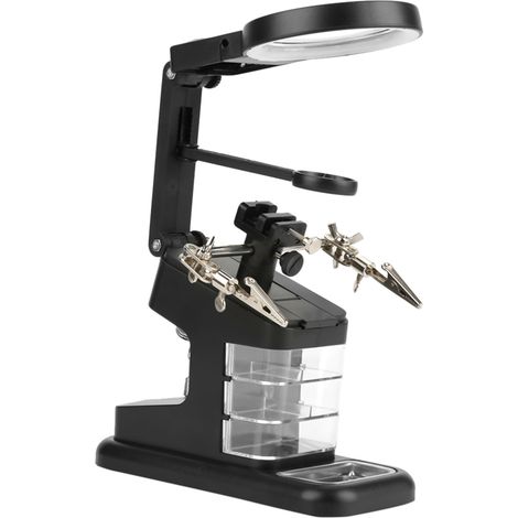Poste de travail de soudage électrique USB avec loupe 3X/4,5X/25X, éclairage LED et pinces pour carte (noir) (1/5)