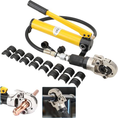 Herramienta de crimpado hidráulica, rango de crimpado de 12-28 mm en forma de V, 16-32 mm en forma de TH, fuerza de 6 toneladas, 9 matrices incluidas, mango ergonómico (1/5)