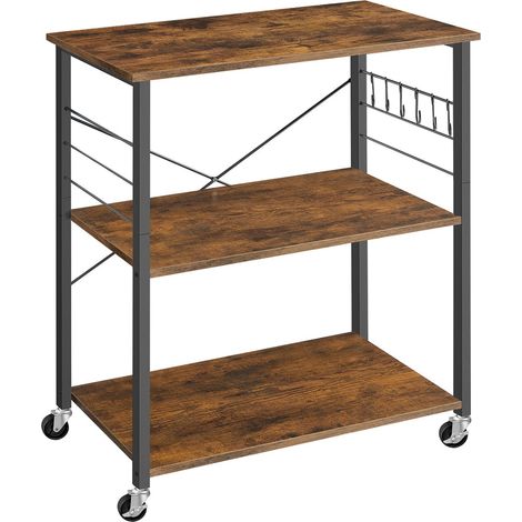 Estantería de cocina carrito de servicio mueble de 3 niveles 40 x 80 x 89 cm horno microondas mini horno tostadora estructura de metal con 6 ganchos estilo industrial marrón rústico 120005678 (1/4)
