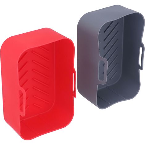 2 pièces Panier de Friteuse en Silicone Antiadhésif Réutilisable, Compatible Ninja Foodi DZ201 8QT Rouge et Gris (1/5)