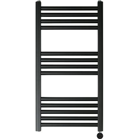 JTP Vos Electric Towel Rail with Thermostatic Heating Element 800mm H x 400mm W - Matt Black (1/3)