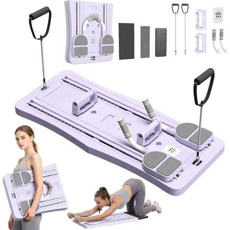 YODOLLA 5 in 1 Foldable Pilates Reformer Board with LED Counter, Multifunctional Exercise Equipment with Resistance Bands & Ab Roller, Purpel (1/5)