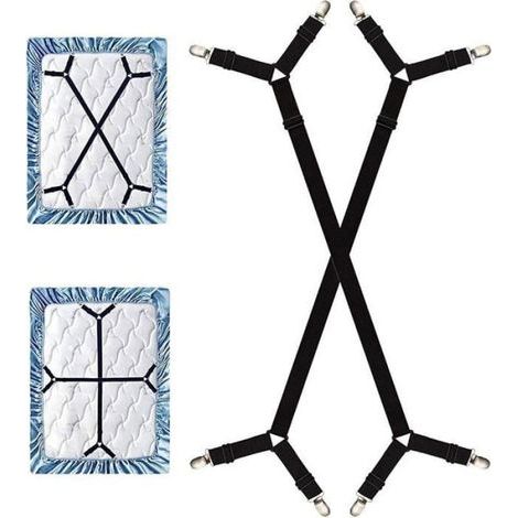 Sangles de Support de Drap de Lit - Bandes Élastiques Réglables avec Pinces Métalliques - Pour Draps Housses et Nappes - 2 Pièces (1/5)