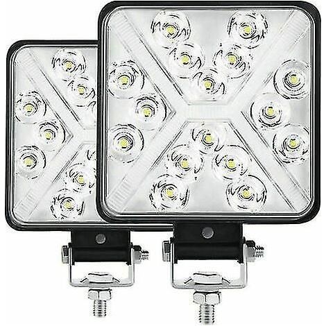Paire de phares de travail LED pour tracteur (4 x 4) : 48 W, 8 000 lm, 6 000 K, étanches IP67, pour moto. Éclairage additionnel LED carré, lentille 8D, luminosité extrêmement élevée. (1/4)