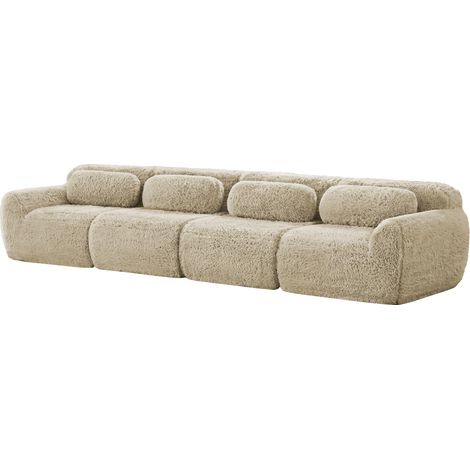 ELVMI Modulares 4-Sitzer Sofa mit Kissen und Rutschfester Basis, Plüschstoff, Hellkhaki (1/5)
