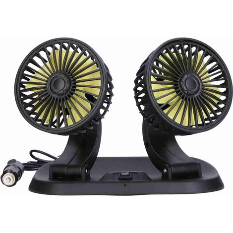 Ventilateur électrique pour voiture, rotation à 360°, double tête, 5 pales, 2 vitesses, ventilateur de refroidissement pour voiture (12V (pales jaunes)) (1/5)