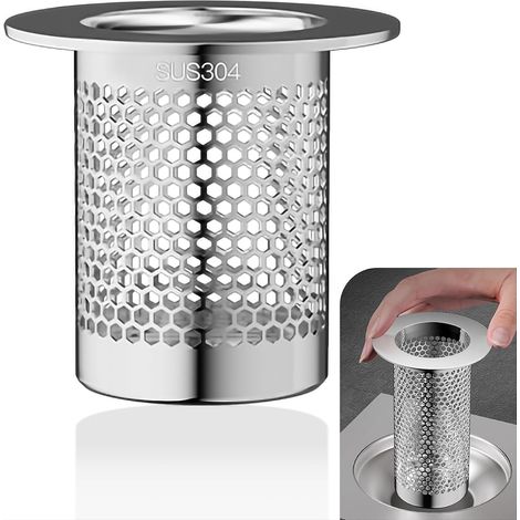 Raccoglicapelli in acciaio inox 304, scarico a pavimento, filtro per lavello, filtro di scarico (1 pezzo, S-2) (1/2)