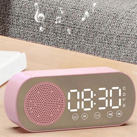 Radio-réveil Bluetooth sans fil blanc, double alarme, pour usage domestique. (1/5)