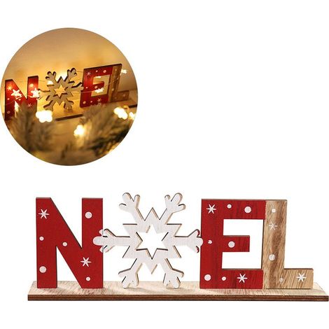 Décoration de Noël en Bois : Lettres Père Noël, Bonhomme de Neige et Flocons pour Table (1/5)