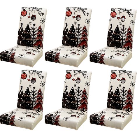 Set mit 6 dehnbaren, abnehmbaren und waschbaren Stuhlhussen, für Weihnachten, Esszimmer, Küche und Feste, braun und beige. (1/3)