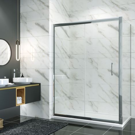 1500x900mm, 8mm Easy Clean Glass, Dual Aluminium frame, Sliding Shower Door Modern Bathroom with 900mm Side Panel, SMC Tray + Waste Trap