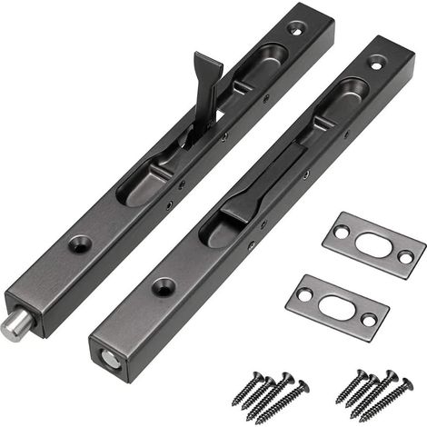Lot de 2 fermoirs pour porte cachée, fermeture de porte, boulons en acier inoxydable, fil pour portes composites, en bois, double (Noir)