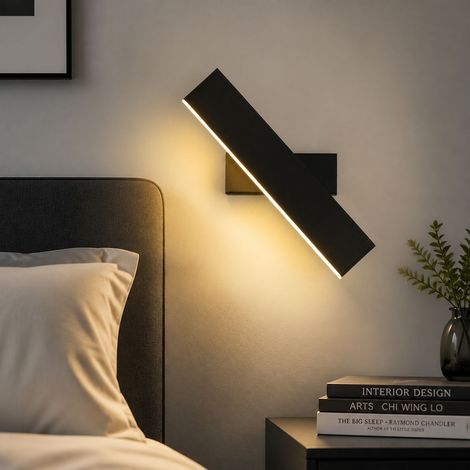 Applique murale orientable 360° noire, luminaire LED 3 couleurs blanc/neutre/chaud, corps en métal laqué et abat-jour en acrylique, 31x6,5cm (1/4)