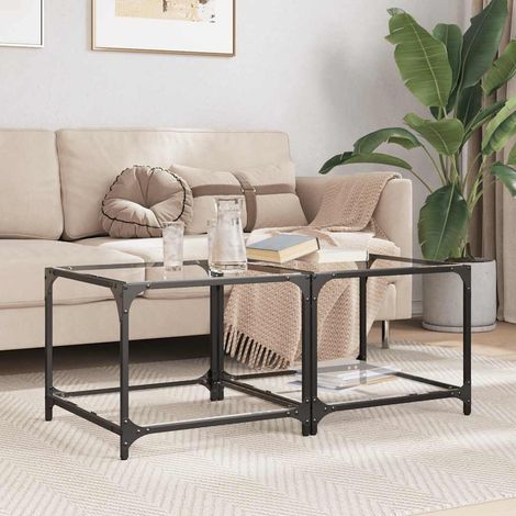Maison Exclusive - Tavolino Salotto con Piano Vetro Trasparente 50x50x40cm Acciaio (1/5)