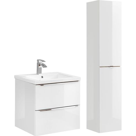 Conjunto de mueble lavabo individual encastrable de 60cm y columna April Blanco (1/4)