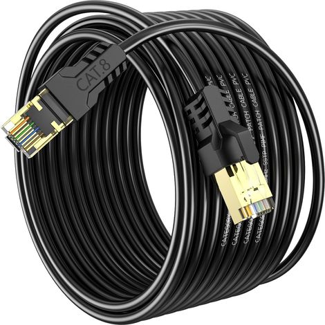 Câble Ethernet Cat 8 15m, Haute Vitesse 40 Gbit/s, 2000 MHz, 26 AWG, Cable RJ45 Plaqué Or, Pour Routeur/PC/Jeux/Modem, Plus Rapide que Cat7/Cat6/Cat5 (1/5)