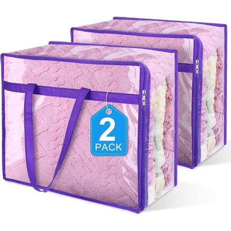 Juego de 2 bolsas de almacenamiento transparentes con cremallera para ropa, ropa de cama, sábanas, mantas y fundas nórdicas. (1/4)