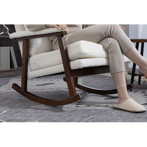 Fauteuil à bascule scandinave en bois massif, siège rembourré cosy pour salon, chaise de lecture élégante pour chambre et véranda, style vintage moderne. (1/5)