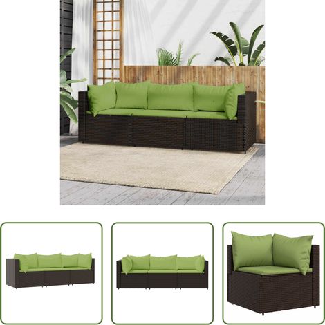 Gartenmöbel -  3-tlg. Garten-Lounge-Set mit Kissen Braun Poly Rattan (1/5)