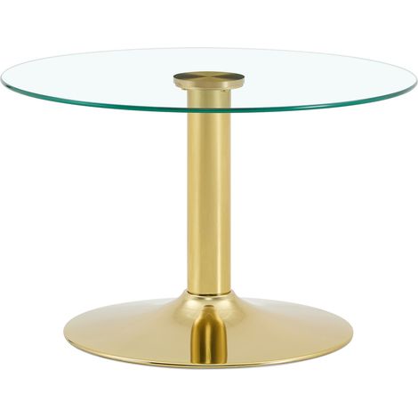Table basse ronde 70x70x45 cm en verre trempé et métal doré, pour salon, facile à nettoyer – MEUBLIV (1/5)