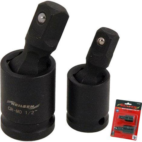 Neilsen 2pc Universal Joint Impact Socket Wobble Extension Adaptor 1/2" 3/8" Set (1/2)