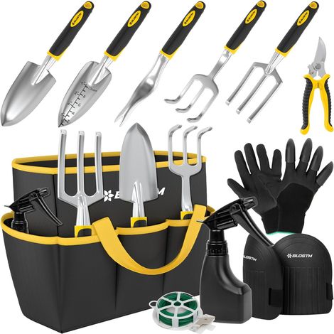 Ensemble d'Outils Jardinage 11 Pièces - Outils de Jardin Robustes avec Sac de Transport Étanche, Poignées Ergonomiques, Petite Pelle Jardinage Outillage - Kit Jardinage Femme et Hommes