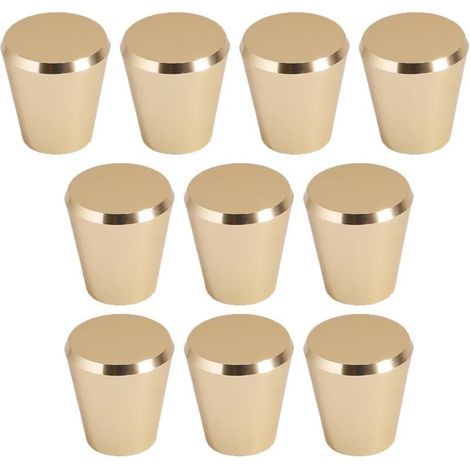 Set mit 10 Möbelgriffen aus gebürstetem Messing (konisch), goldfarbene Schubladenknöpfe für Schränke, Kleiderschränke, Badezimmer und Küchen (1/4)