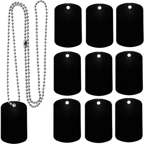 Lot de 25 médailles vierges en aluminium pour chien, à graver au laser, avec chaîne à billes en acier inoxydable de 61 cm (24 pouces), noires. (1/5)