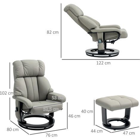 Poltrona massaggiante reclinabile con poggiapiedi, similpelle grigia DESVIAE (1/4)