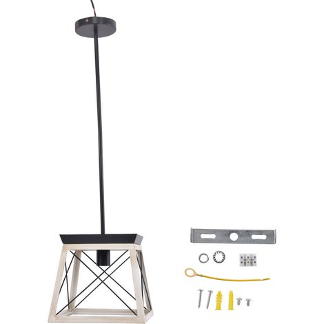Lustre de Ferme Rétro, Solide et Durable pour Cuisine, Chambre, Bureau ou Bibliothèque, 110‑220V, Bois Blanc