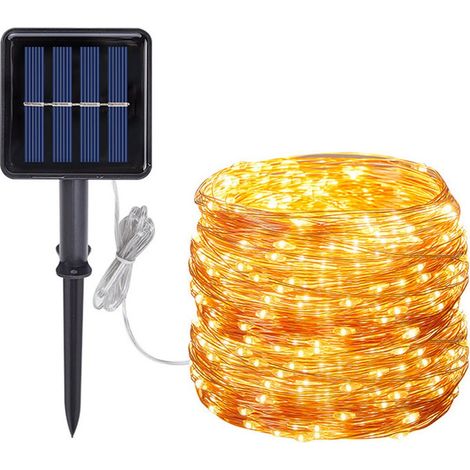 [2 pièces]Guirlande lumineuse solaire en cuivre, 22 mètres, 200 LED, 8 modes (couleur : couleur chaude)