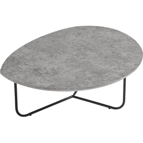 Tavolino sagomato con piano in legno effetto Cemento e base in metallo OYA (1/4)