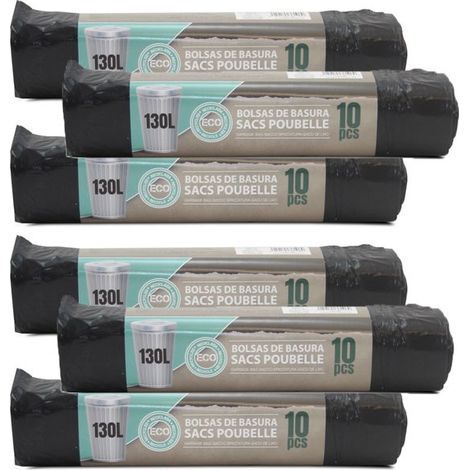 Lot de 6 rouleaux de 10 sacs poubelle 130 L avec Liens Coulissants (1/3)