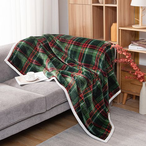 1 Plaid réversible, sherpa polaire brossée, léger décoratif, lit canapé salon camping voyage (1/5)