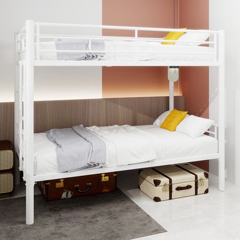 Letto a castello per bambini 90×190 cm in metallo, separabile in 2 letti singoli, anticaduta, materasso non incluso, bianco (1/5)