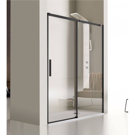 KASSANDRA LU102 LUNA Fijo+Puerta Corredera Negro Vidrio Transparente - Medida: 160-164 cms - ref: LU1020518S156160