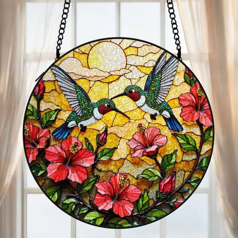 Attrape-soleil colibri vitrail 15 cm décoration fenêtre suspendue oiseau lumineux cadeau anniversaire (1/5)