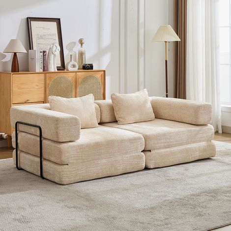 Canapé convertible 2 places en chenille, modulable et pliable (1/5)
