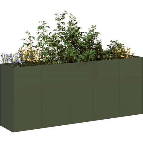 Pflanzkübel Olivgrün 200x40x80 cm Kaltgewalzter Stahl