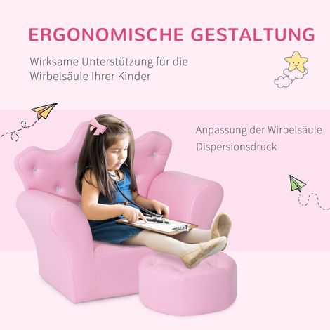 Canapé de jeu enfant avec pouf, sofa princesse convertible pour coin cosy, chambre d’enfant, salle de jeux, chambre à coucher, rose (1/5)