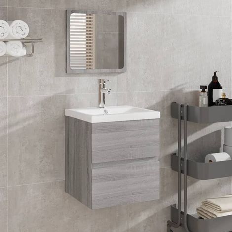 Armoire,Meuble de Rangement lavabo de salle de bain et bassin et miroir Gris sonoma SDG77814 (1/5)