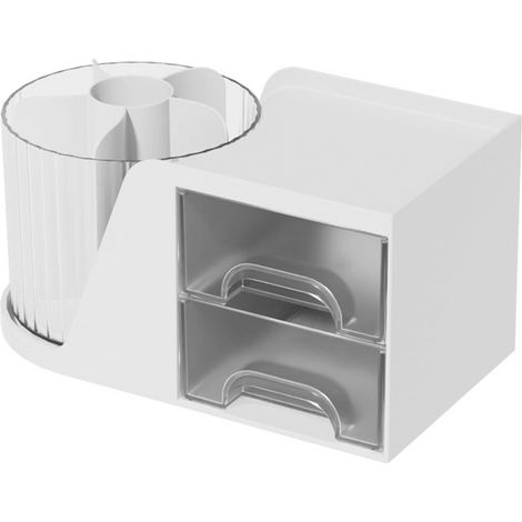 Organisateur de bureau rotatif avec 2 compartiments pour stylos et accessoires de bureau, boîte de rangement multifonctionnelle pour bureau maison - Design pratique en plastique durable (230x130x120mm (1/4)