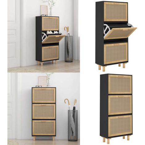 Schuhschrank Schwarz 52x25x115 cm Holzwerkstoff & Rattan Natur - Schuhschrank - Schrank - Garderobe - Einbauschrank - Holzwerkstoff - Home & Living (1/5)